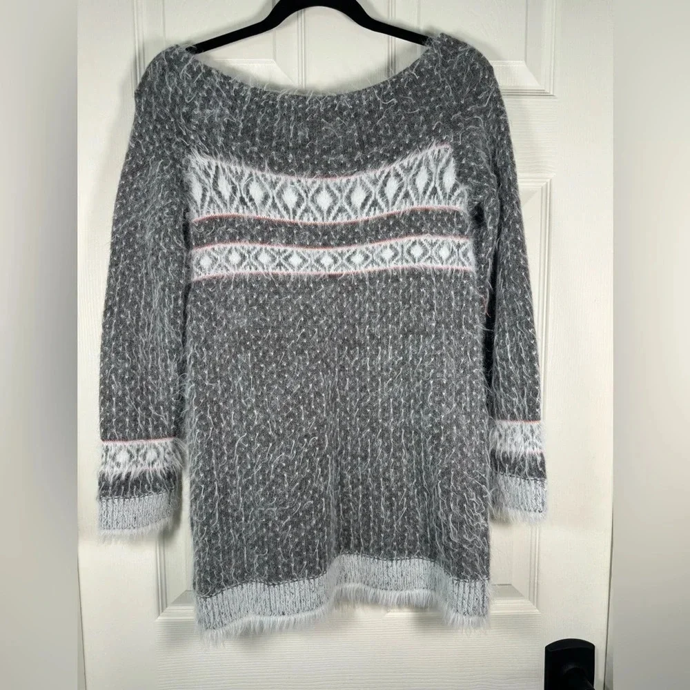 Sleeping on Snow Wool Blend Off the Shoulder Tunic Nordic Sweater Womens Small